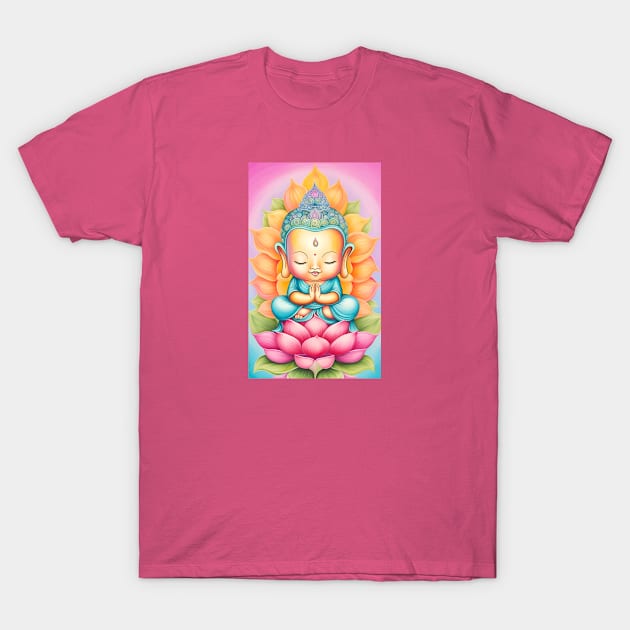 Baby Buddha Lotus Flower Mandala T-Shirt by mariasshop